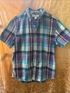 Old Navy Short-Sleeve Plaid Button-Down in Purple & Blue
